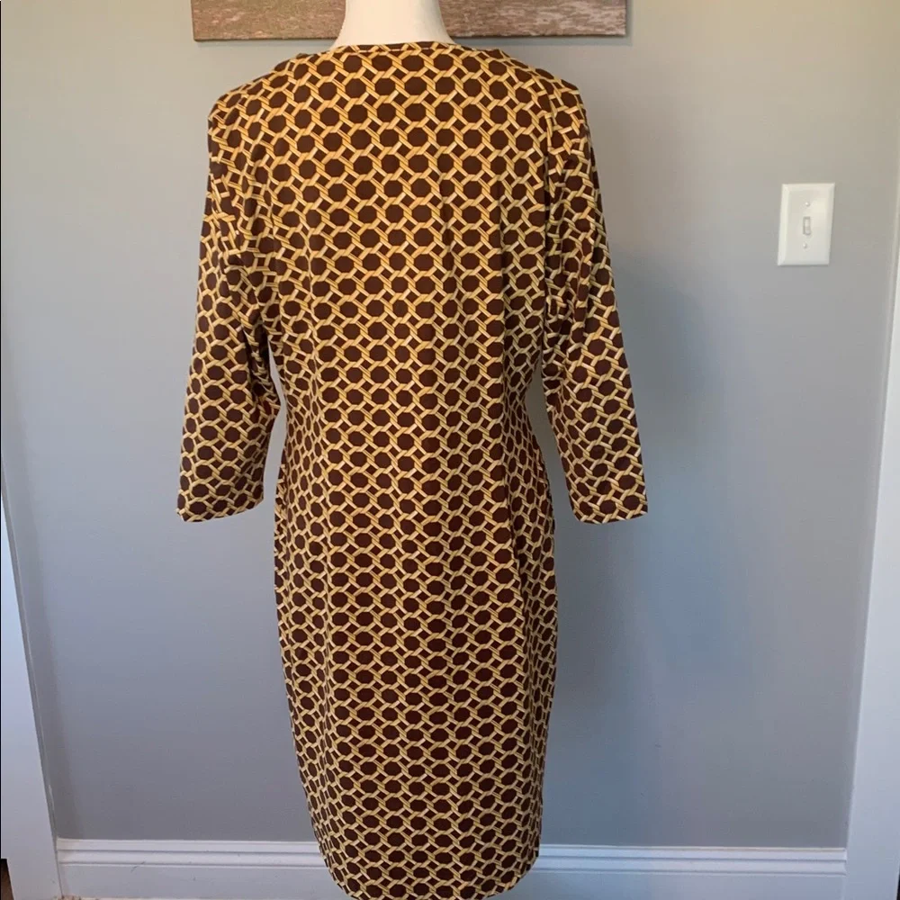 J. McLaughlin Brown and Mustard Geometric Long Sleeve Shift Dress size XL - Picture 4 of 11